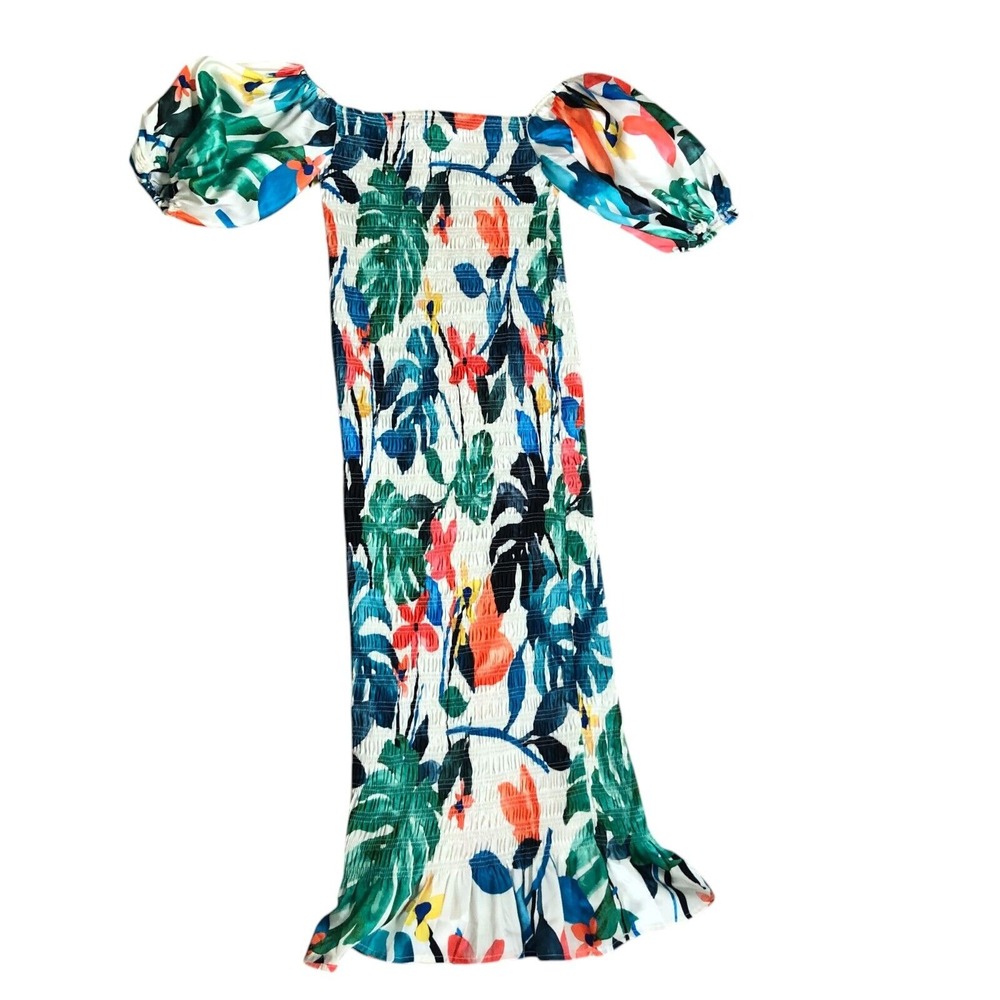 Never Fully Dressed Floral Spring Summer Puff Sleeve Smocked Midi‎ Dress Sz 4